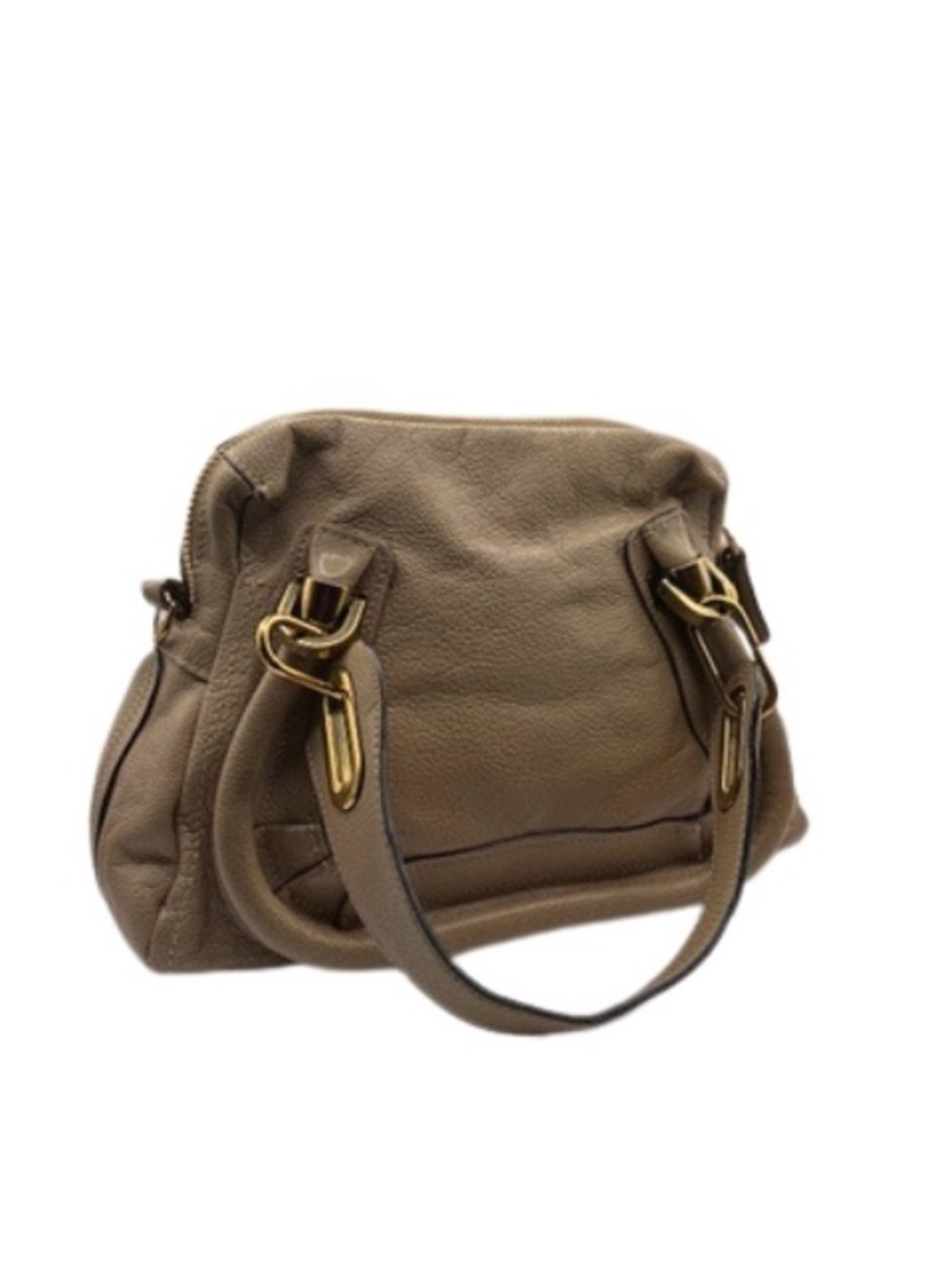 Chloé Paraty Taupe Pebbled Leather Satchel Shoulder Bag Gold Hardware